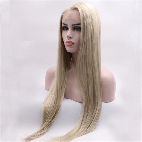 fantasy beauty long straight blonde wigs  women mixed color lace front wigs side part