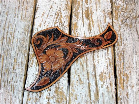 carved leather pick guard  acoustic guitar leather etsy taylor guitars acoustic