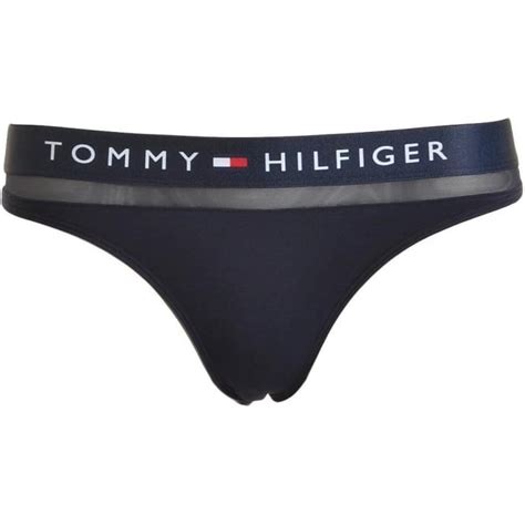 Tommy Hilfiger Womens Sheer Flex Cotton Thong Navy
