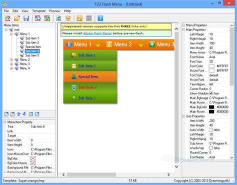 flash menu screenshot    snapfilescom