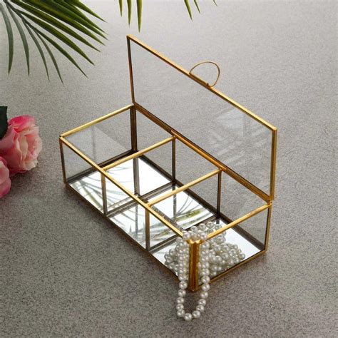 glass metal rectangular  compartment jewelry box  rs piece