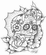 Skull Coloring Sugar Roses Pages Skulls Drawings Tattoo Rose Cool Girl Anh Kim Printable Mexican Dead Drawing Nguyen Print Color sketch template
