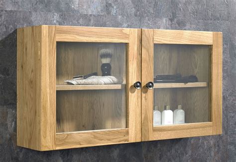 assembled solid oak glass mm bathroom double door wall cabinet