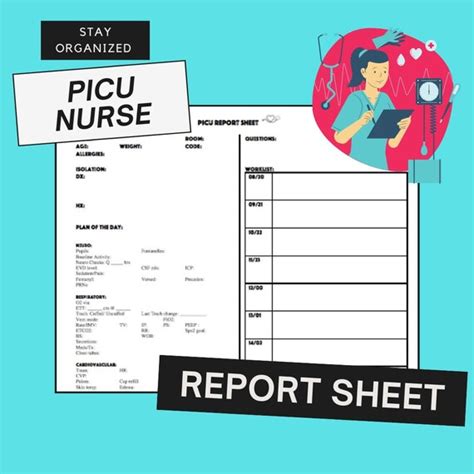 picu nurse report sheet  worklist etsy israel