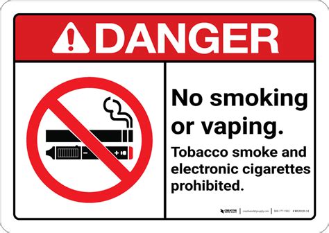 Danger No Smoking Vaping Tobacco E Cigarette Prohibited Ansi Wall Sign