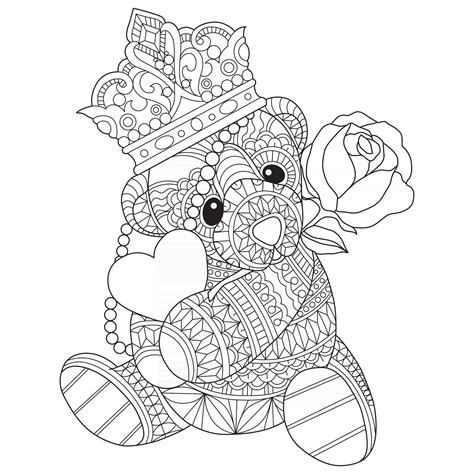 teddy bear hand drawn  adult coloring book  vector art