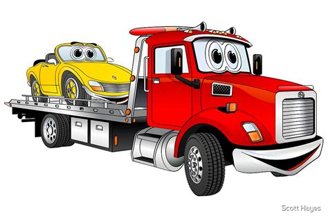 red tow truck flatbed cartoon  graphxpro redbubble