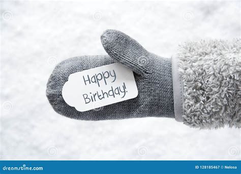 wool glove label snow text happy birthday stock image image