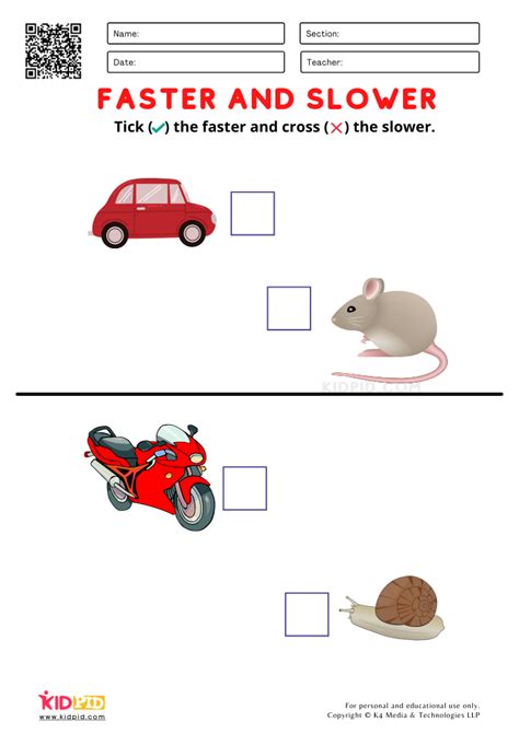 faster slower worksheets  kindergarten  printables kidpid