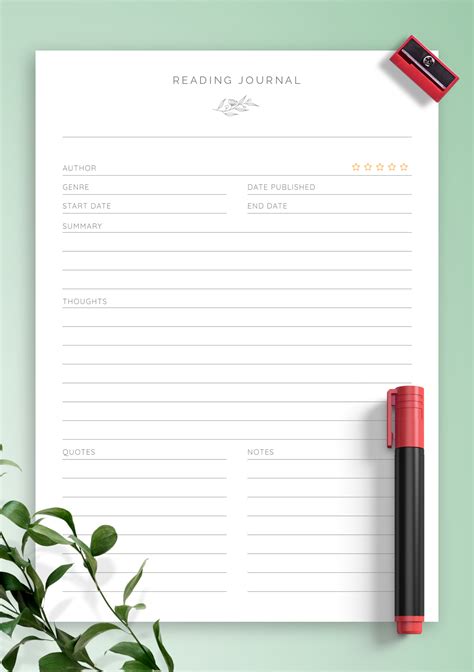 printable simple reading journal template