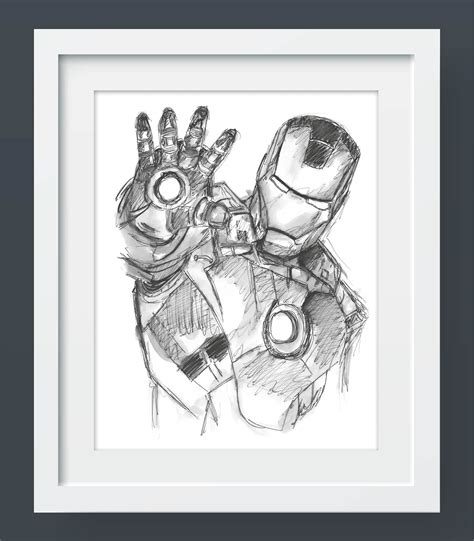 iron man hand drawn print  etsy