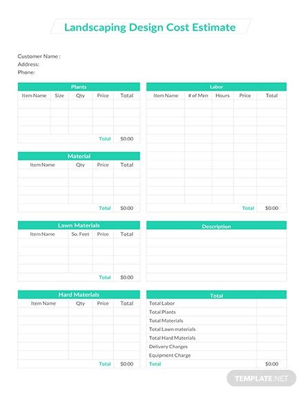 cost estimate template   sheets  word excel pages