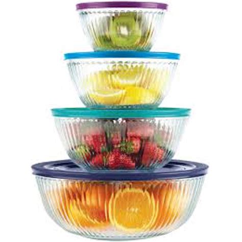 4 Pyrex Glass Mixing Bowls With Lids