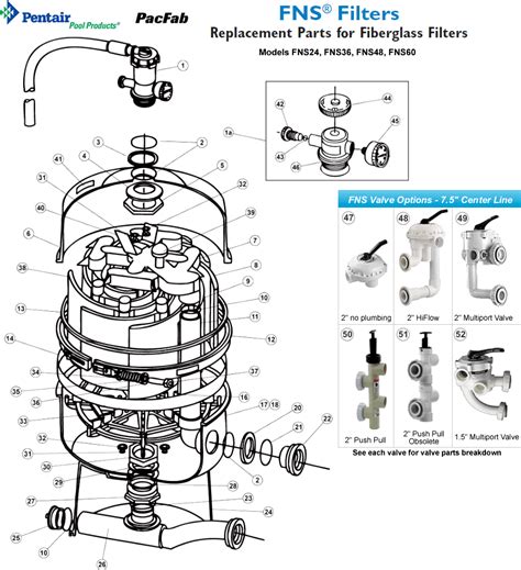 pentair pacfab fns fiberglass de filter parts models fns fns fns fns