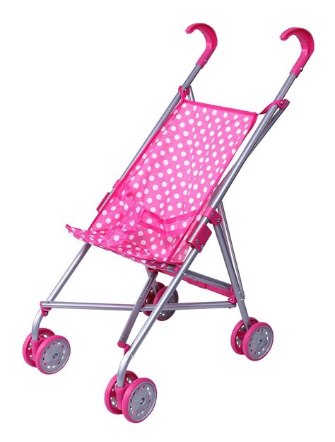 baby doll stroller pink polka dots foldable swivel wheels  girl