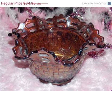 Antique Fenton Brown Carnival Glass Basket W Ruffled Top Acorn