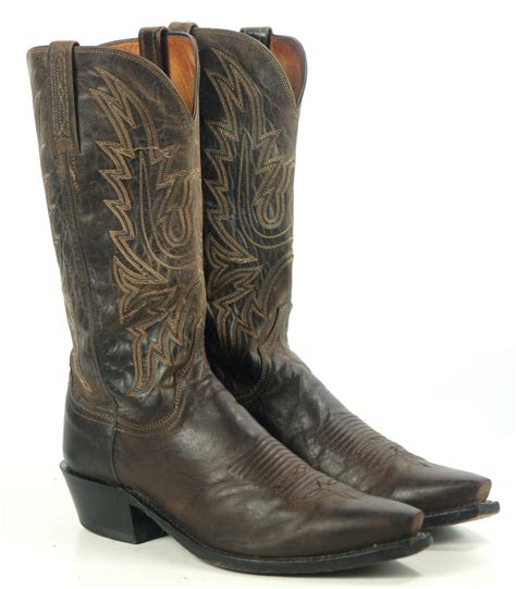 lucchese  dark brown leather cowboy western boots snip toe   mens  oldrebelboots