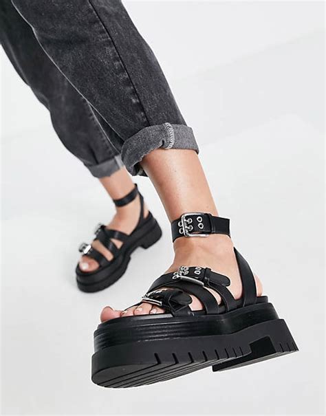 bershka sandalen met super dikke profielzool  zwart asos