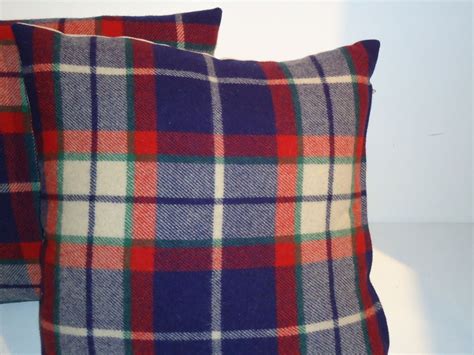 blue and red w cream wool plaid blanket pillows for sale