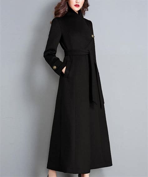 zwarte jas wollen jas vrouwen lang volle lengte wollen jas warme gezellige jas grootte winter