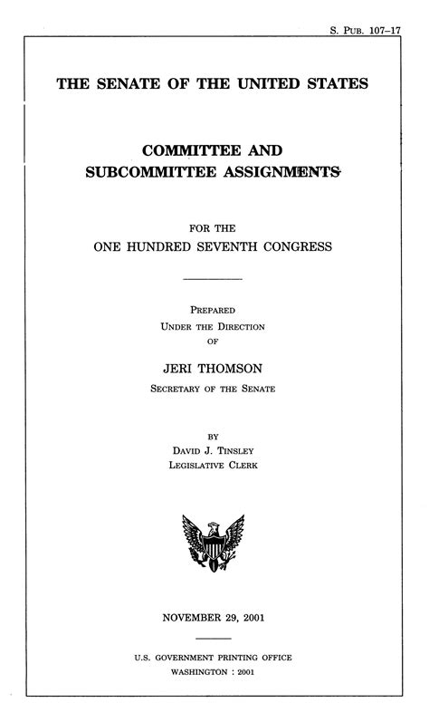 committee and subcommittee assignments for the 107th congress page