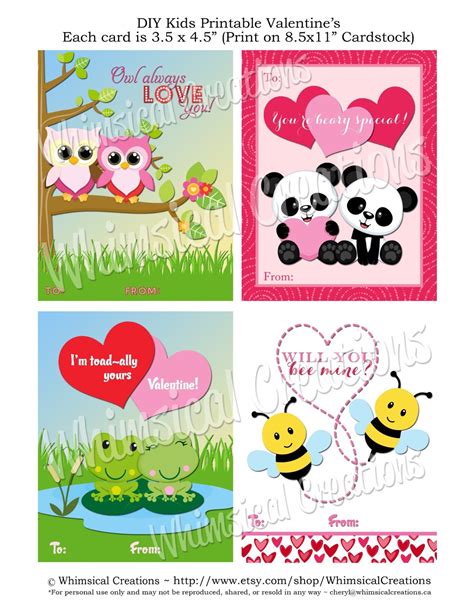 whimsicalcreationsca cute printable valentine cards  kids