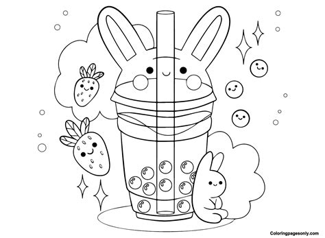 cute boba bunny art coloring page   ko fi page