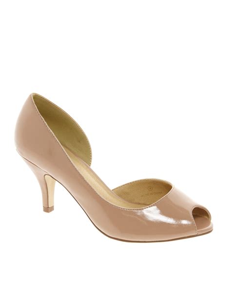 Asos Sugar Cube Heels With Peep Toe In Beige Nude Lyst