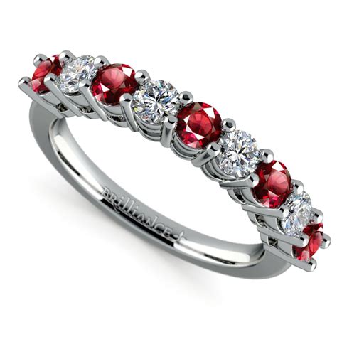 nine stone ruby and diamond wedding band in white gold