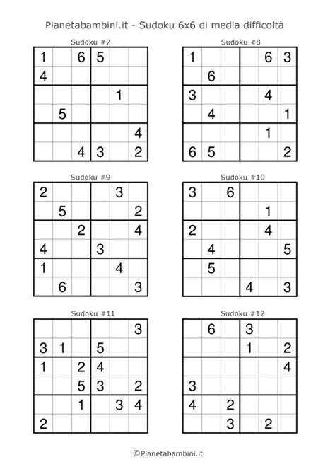 sudoku per bambini 90 schemi 6x6 di media difficolta da