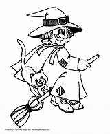 Witch Halloween Coloring Pages Kids Cat Printable Broom Witches Happy Colouring Hello Broomstick Kitty Flying Sheets Color Print Printouts Clipart sketch template