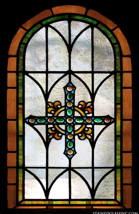 Cross Arch Religious Stained Glass Window