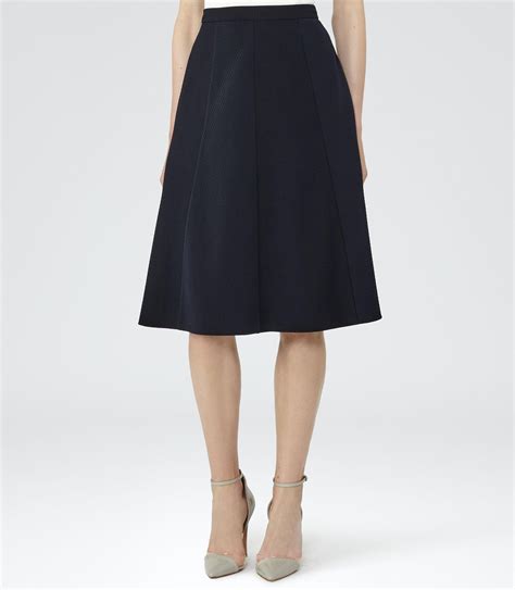 reiss synthetic bevan box pleat midi skirt  night navy blue lyst