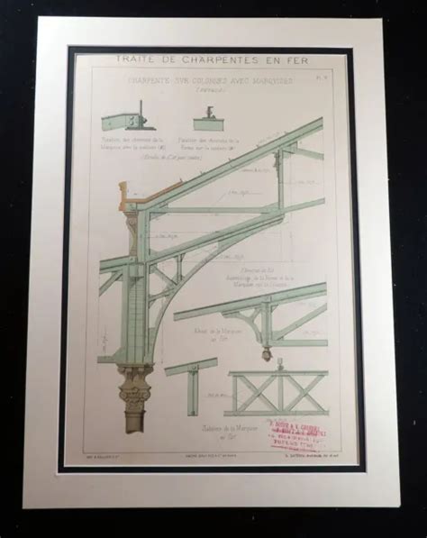 engineering diagram french civil architecture chart antique large print   picclick