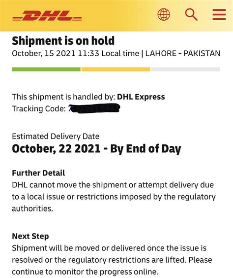 dhl shipment   hold local issue  authorities    concerned rdhl