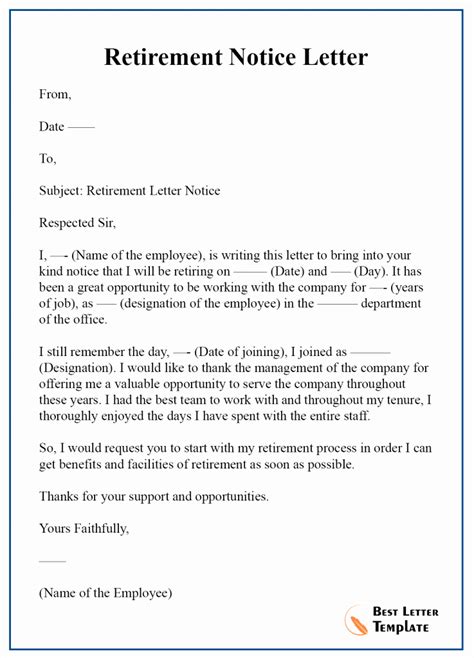 retirement letter  employer  document template