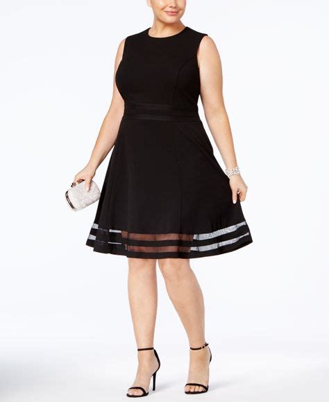 Calvin Klein Plus Size Illusion Trim Fit And Flare Dress Black Fit