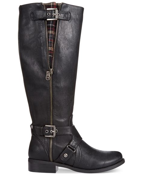guess womens hertle tall shaft wide calf riding boots  black lyst