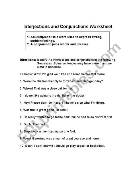 conjunctions  interjections worksheets