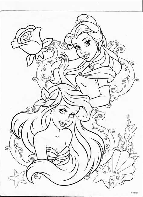 belle  ariel coloring pages coloring pages  kids  accompany