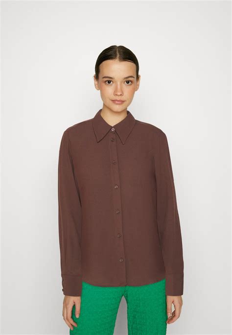 monki button down blouse brown dark brown uk