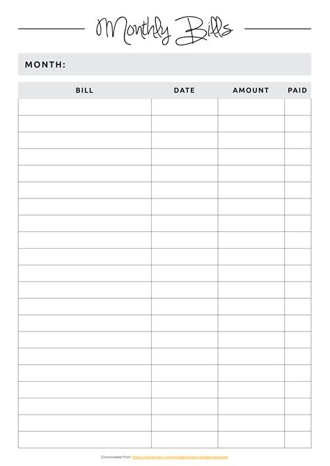 simple budget template printable
