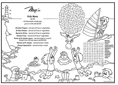 kids menu activities template sketch coloring page