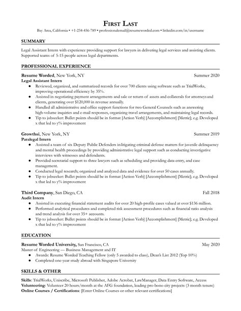 legal assistant resume examples   resume worded