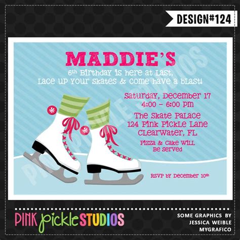 ice skating personalized party invitation skate party party invite