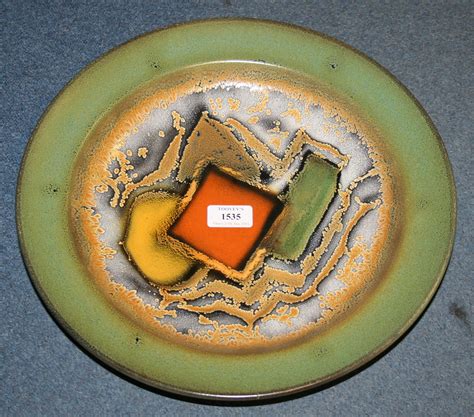 zuid holland gouda pottery circular charger  century decorated   abstract geometric de