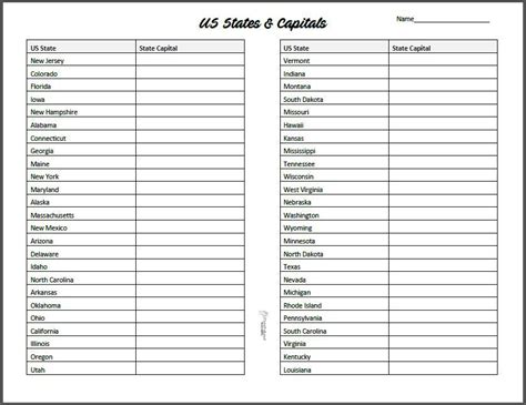 state capitals practice  printable worksheet state capitals