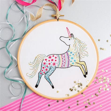 unicorn embroidery kit hawthorn handmade