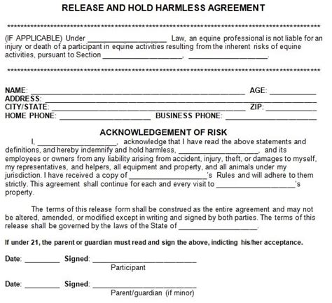 hold harmless agreement templates samples word