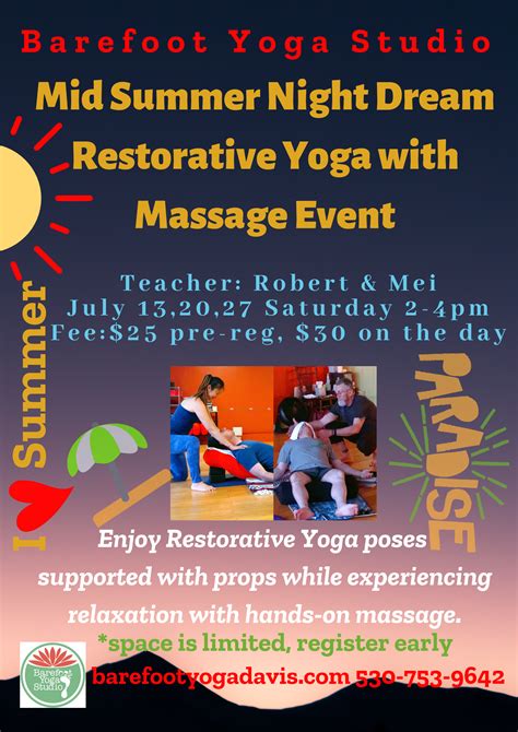 mid summer night dream restorative yoga massage event  saturdays